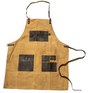 סינר לעל האש עשוי קנבס בגוון חום בשילוב עור - טרייגר גריל מעשנות בשר